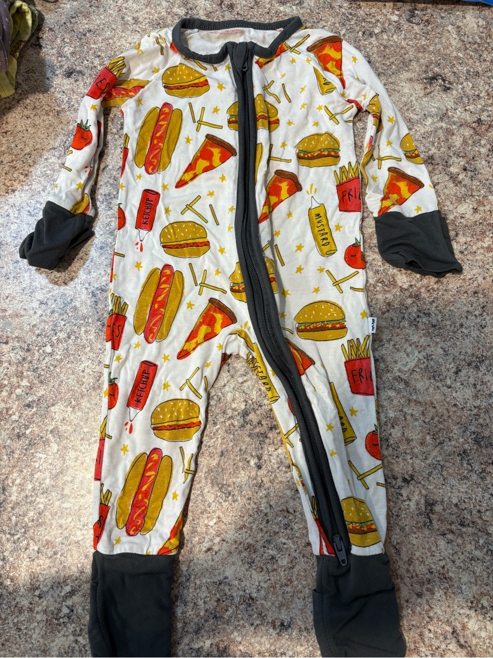 Little Sleepies White Footie Pajamas with Red & Yellow Fast-Food Print